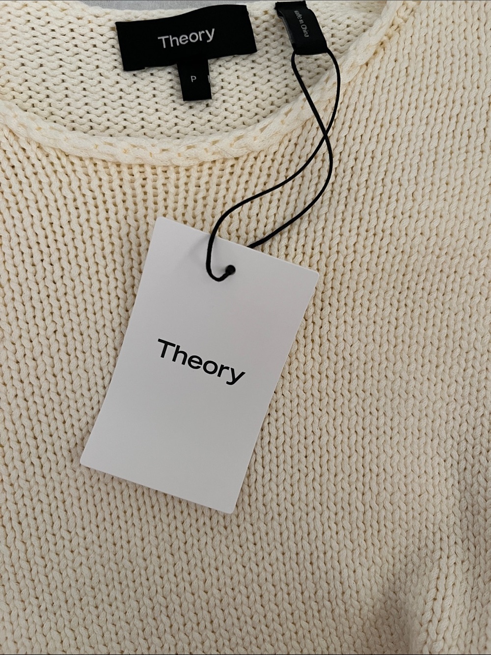 Theory Chunky Slit Mercer Cotton Ecru Sweater Heavy Knit Pullover Side Slits XS - Picture 9 of 10